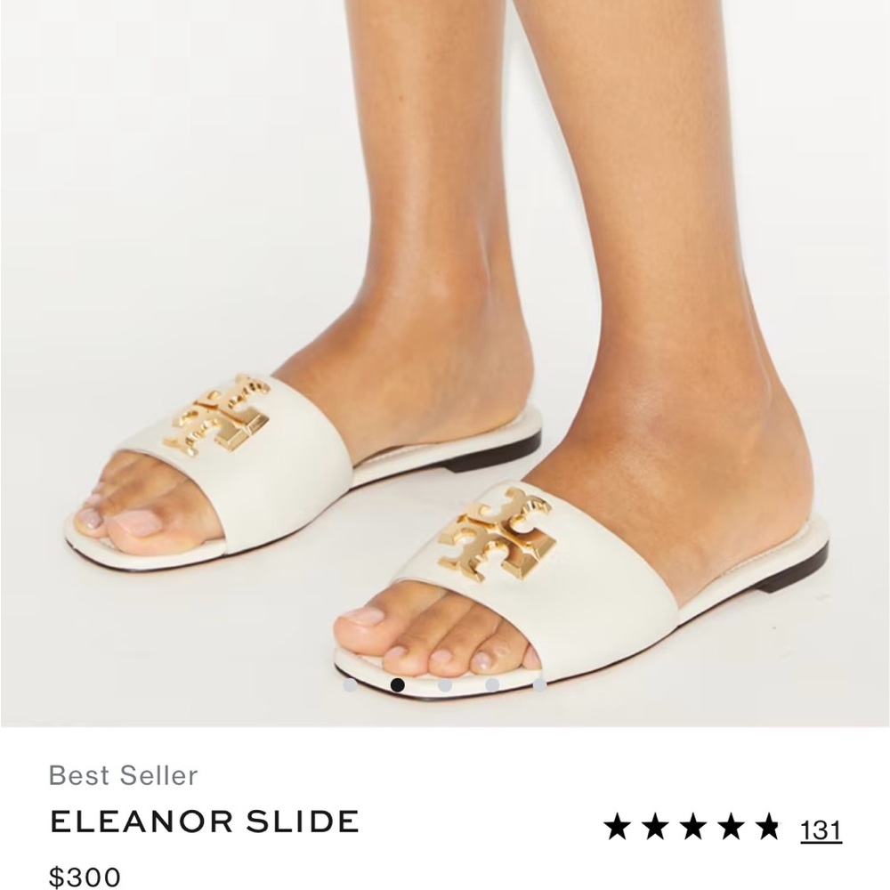 Tory Burch Eleanor Slide Sandals in Light Cream and Gold, Designer Sandals